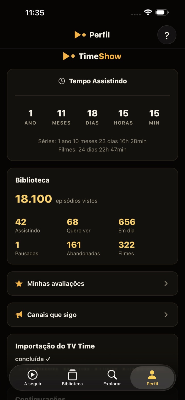 Perfil do TimeShow com tempo assistido